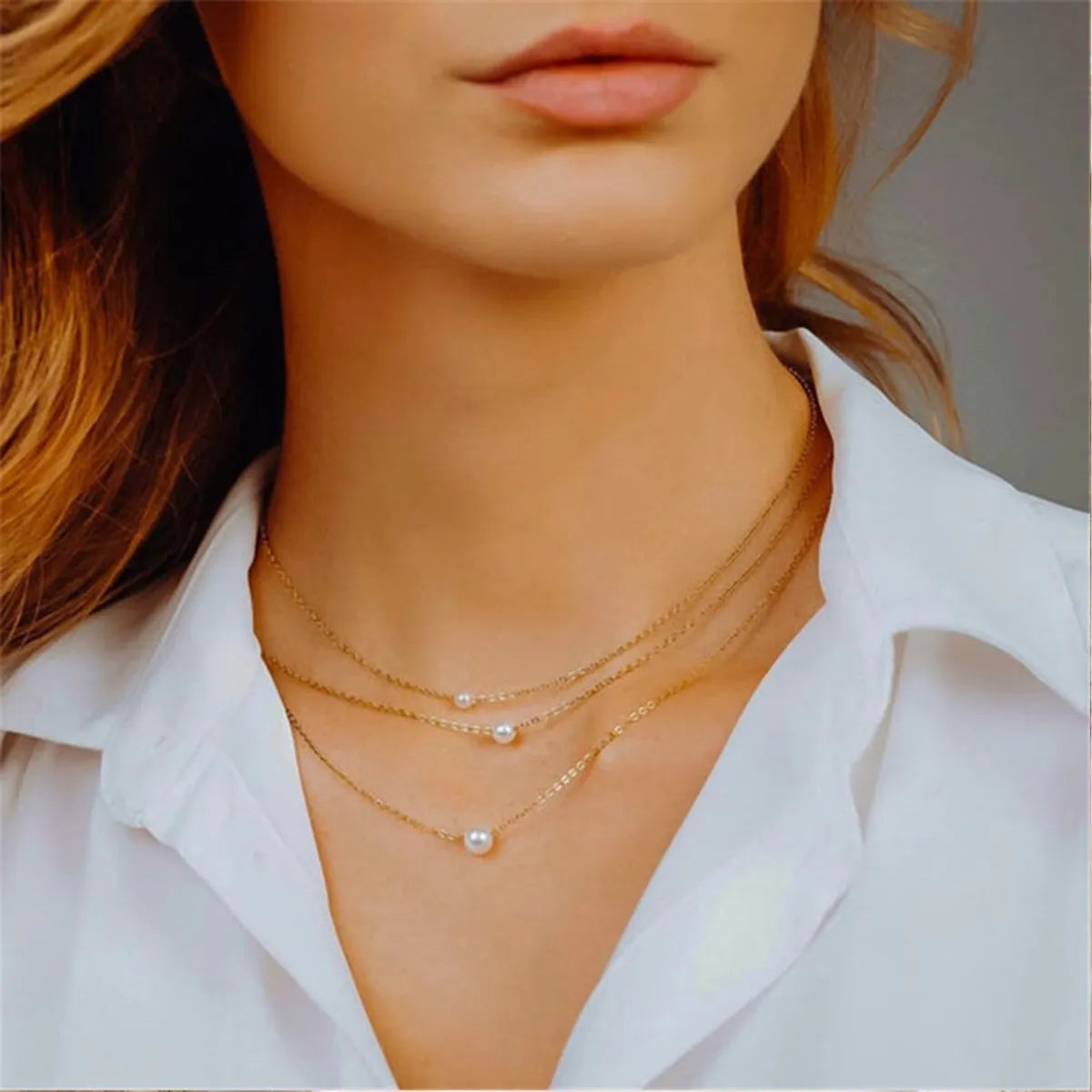 304 Stainless Steel 14K Gold Plated Rose Gold Plated Silver Plated Elegant Lady Baroque Style Inlay Geometric Artificial Pearls Pendant Necklace