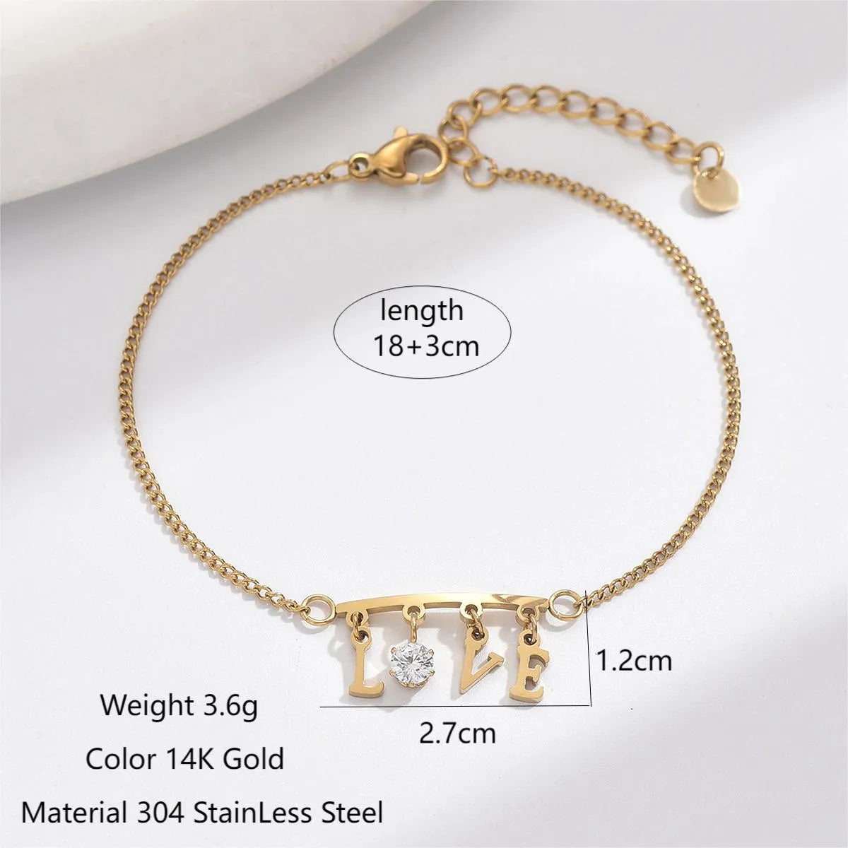 304 Stainless Steel 14K Gold Plated Simple Style Classic Style Polishing Plating Inlay Letter Heart Shape Zircon Bracelets