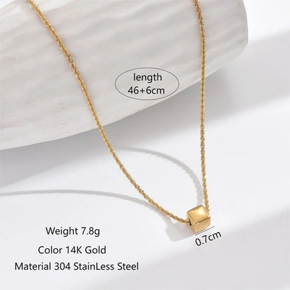 304 Stainless Steel 14K Gold Plated Simple Style Classic Style Polishing Plating Square Pendant Necklace