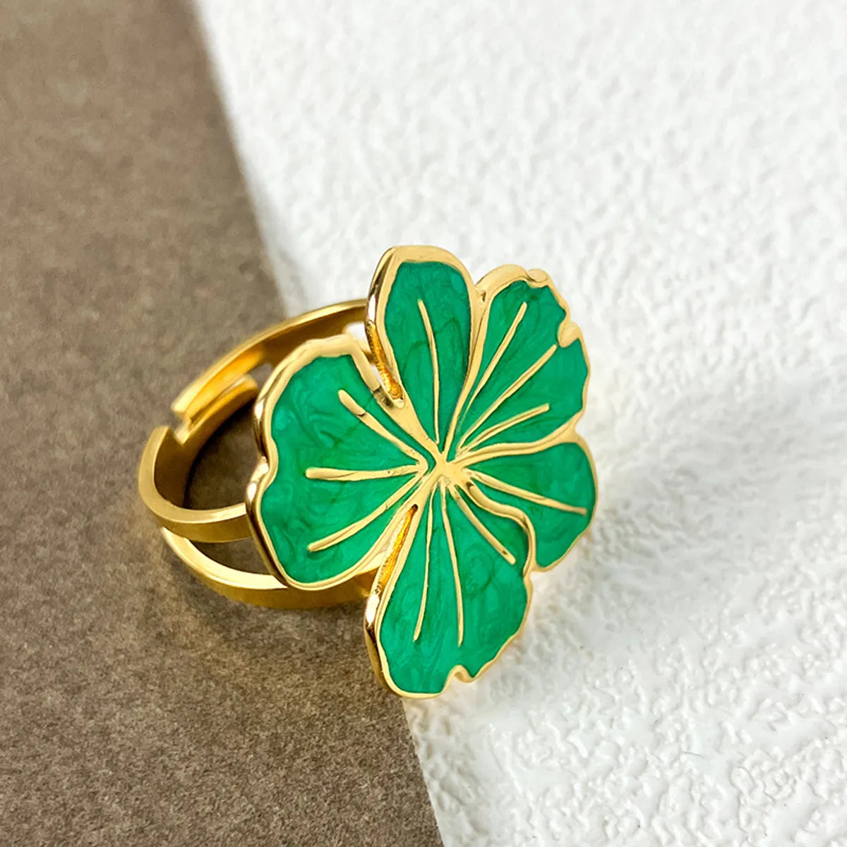 304 Stainless Steel 14K Gold Plated Simple Style Streetwear Enamel Plating Inlay Flower Zircon Rings