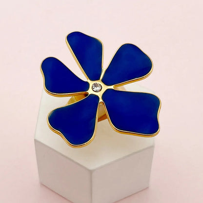 304 Stainless Steel 14K Gold Plated Simple Style Streetwear Enamel Plating Inlay Flower Zircon Rings