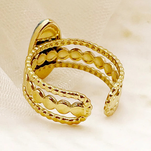 304 Stainless Steel 14K Gold Plated Vintage Style Roman Style Commute Plating Hollow Out Inlay Geometric Flower Turquoise Rings