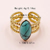 304 Stainless Steel 14K Gold Plated Vintage Style Roman Style Commute Plating Hollow Out Inlay Geometric Flower Turquoise Rings