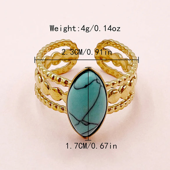 304 Stainless Steel 14K Gold Plated Vintage Style Roman Style Commute Plating Hollow Out Inlay Geometric Flower Turquoise Rings