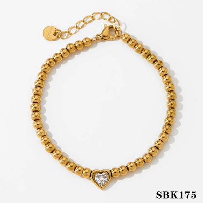 Wholesale Jewelry Casual Solid Color 304 Stainless Steel No Inlaid 16K Gold Plated White Gold Plated Gold Plated Beaded Bracelets Necklace