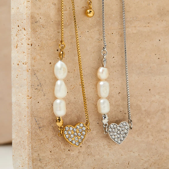 Modern Style Simple Style Heart Shape 304 Stainless Steel 16K Gold Plated White Gold Plated Gold Plated Zircon Bracelets In Bulk