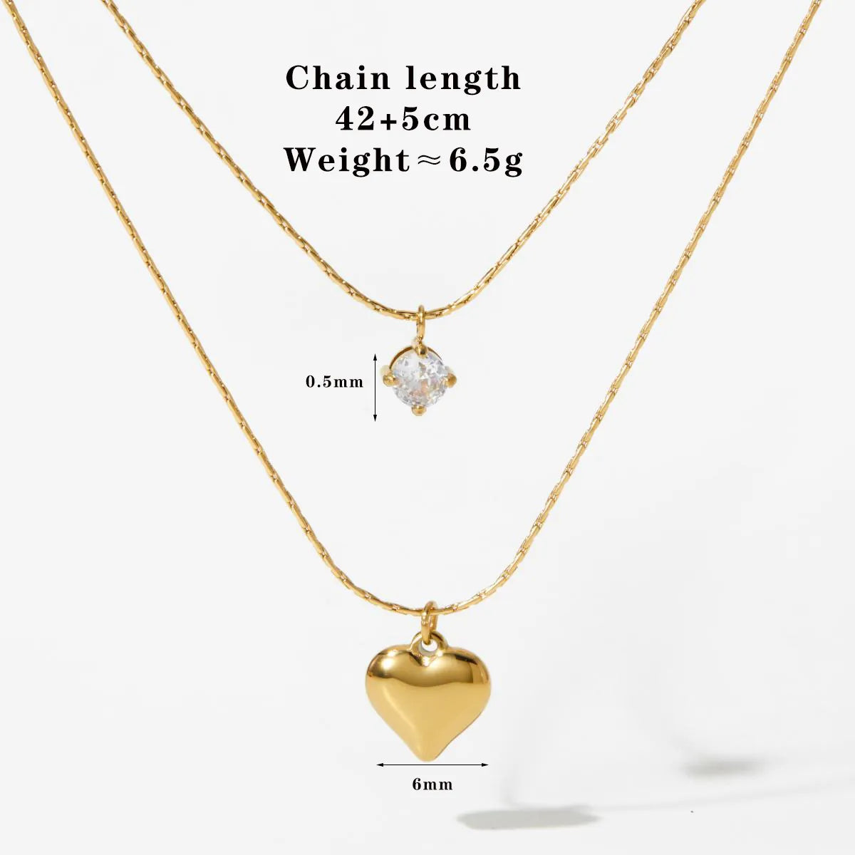 304 Stainless Steel 16K Gold Plated White Gold Plated Gold Plated Casual Plating Inlay Heart Shape Rhinestones Layered Necklaces