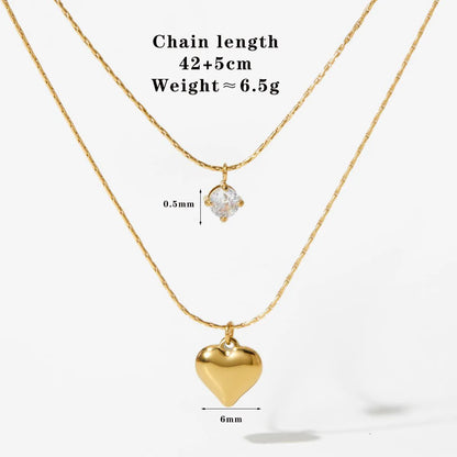 304 Stainless Steel 16K Gold Plated White Gold Plated Gold Plated Casual Plating Inlay Heart Shape Rhinestones Layered Necklaces