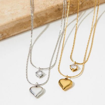 304 Stainless Steel 16K Gold Plated White Gold Plated Gold Plated Casual Plating Inlay Heart Shape Rhinestones Layered Necklaces