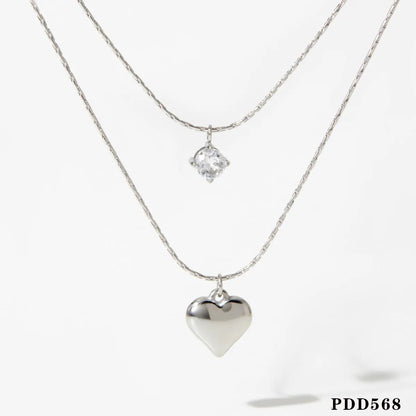 304 Stainless Steel 16K Gold Plated White Gold Plated Gold Plated Casual Plating Inlay Heart Shape Rhinestones Layered Necklaces