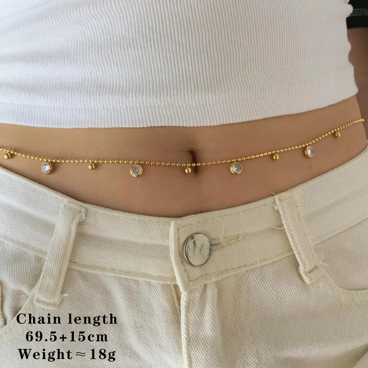 304 Stainless Steel 16K Gold Plated White Gold Plated Gold Plated Lady Vacation Streetwear Inlay Geometric Zircon Bracelets Waist Chain Necklace