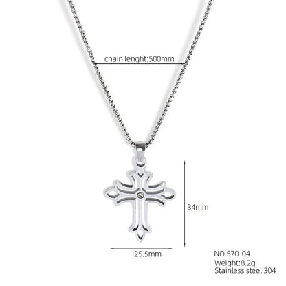 304 Stainless Steel 18K Gold Plated Basic Modern Style Classic Style Inlay Geometric Cross Rhinestones Pendant Necklace