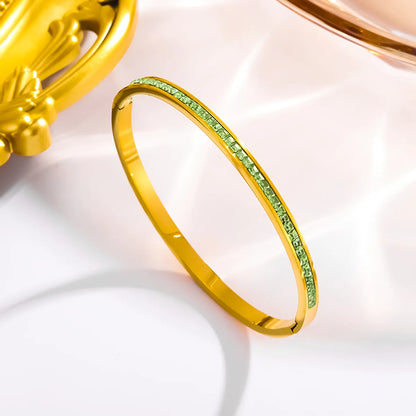 304 Stainless Steel 18K Gold Plated Basic Modern Style Classic Style Inlay Geometric Zircon Bangle