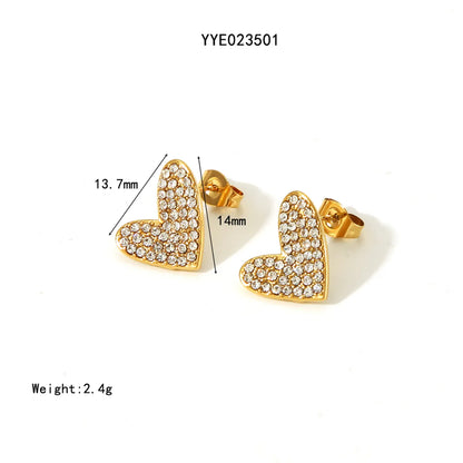 304 Stainless Steel 18K Gold Plated Basic Modern Style Classic Style Inlay Heart Shape Rhinestones Rings Earrings Necklace