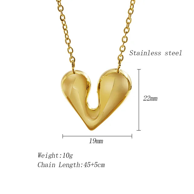 304 Stainless Steel 18K Gold Plated Basic Modern Style Classic Style Irregular Heart Shape Pendant Necklace