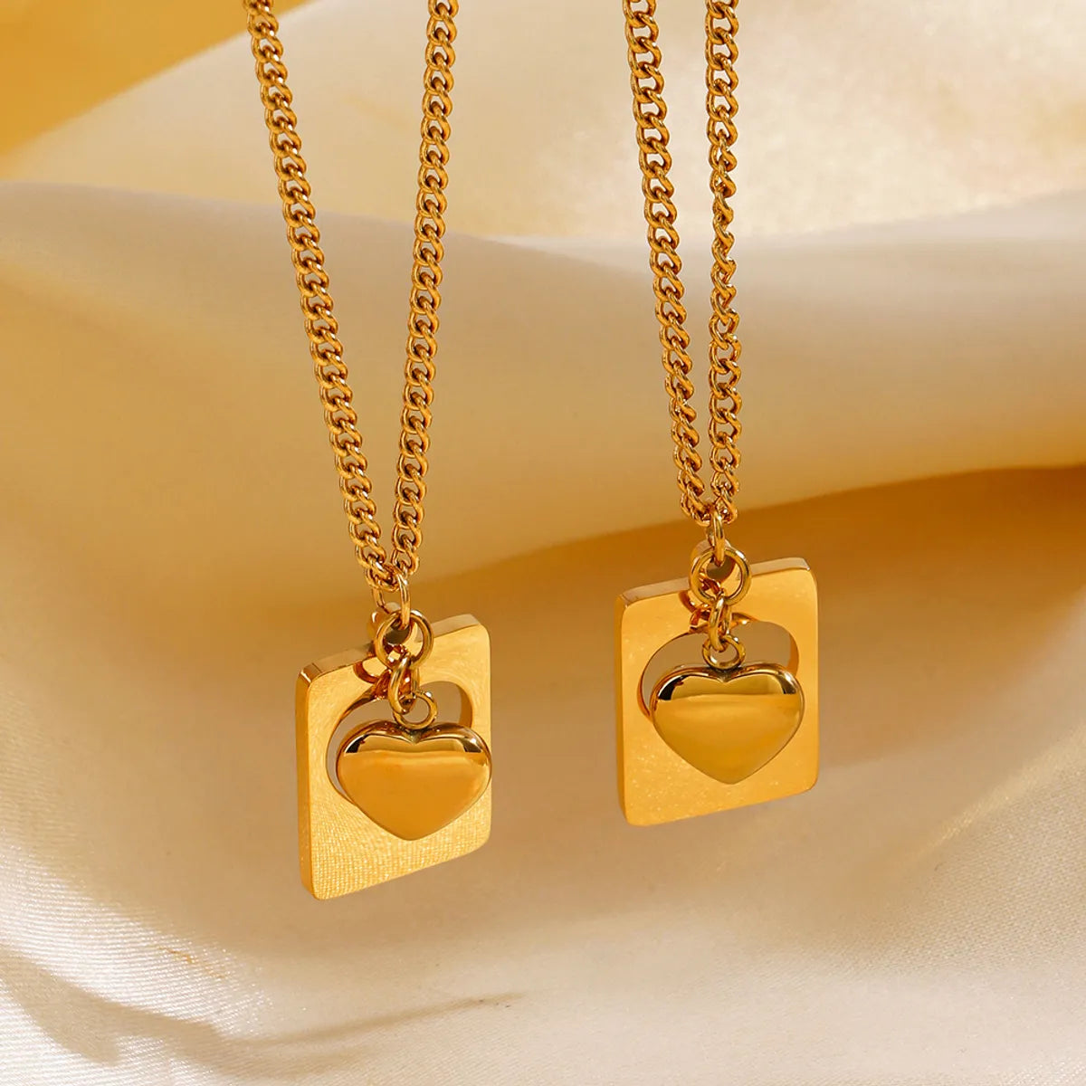 304 Stainless Steel 18K Gold Plated Basic Modern Style Classic Style Plating Heart Shape Rectangle 304 Stainless Steel Pendant Necklace