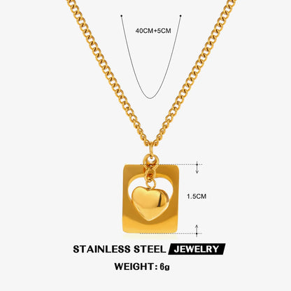 304 Stainless Steel 18K Gold Plated Basic Modern Style Classic Style Plating Heart Shape Rectangle 304 Stainless Steel Pendant Necklace