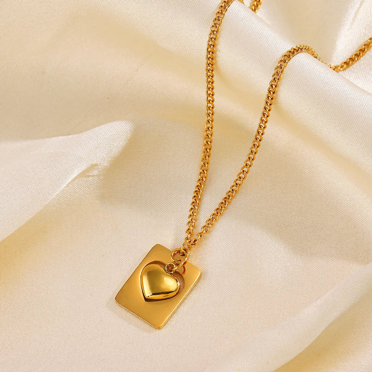 304 Stainless Steel 18K Gold Plated Basic Modern Style Classic Style Plating Heart Shape Rectangle 304 Stainless Steel Pendant Necklace