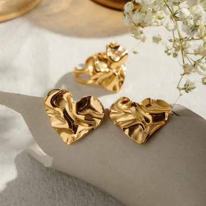 304 Stainless Steel 18K Gold Plated Basic Modern Style Classic Style Plating Heart Shape Rings Earrings