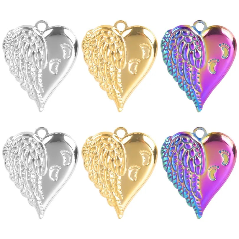 304 Stainless Steel 18K Gold Plated Basic Modern Style Classic Style Plating Heart Shape Wings Footprint Pendant Necklace