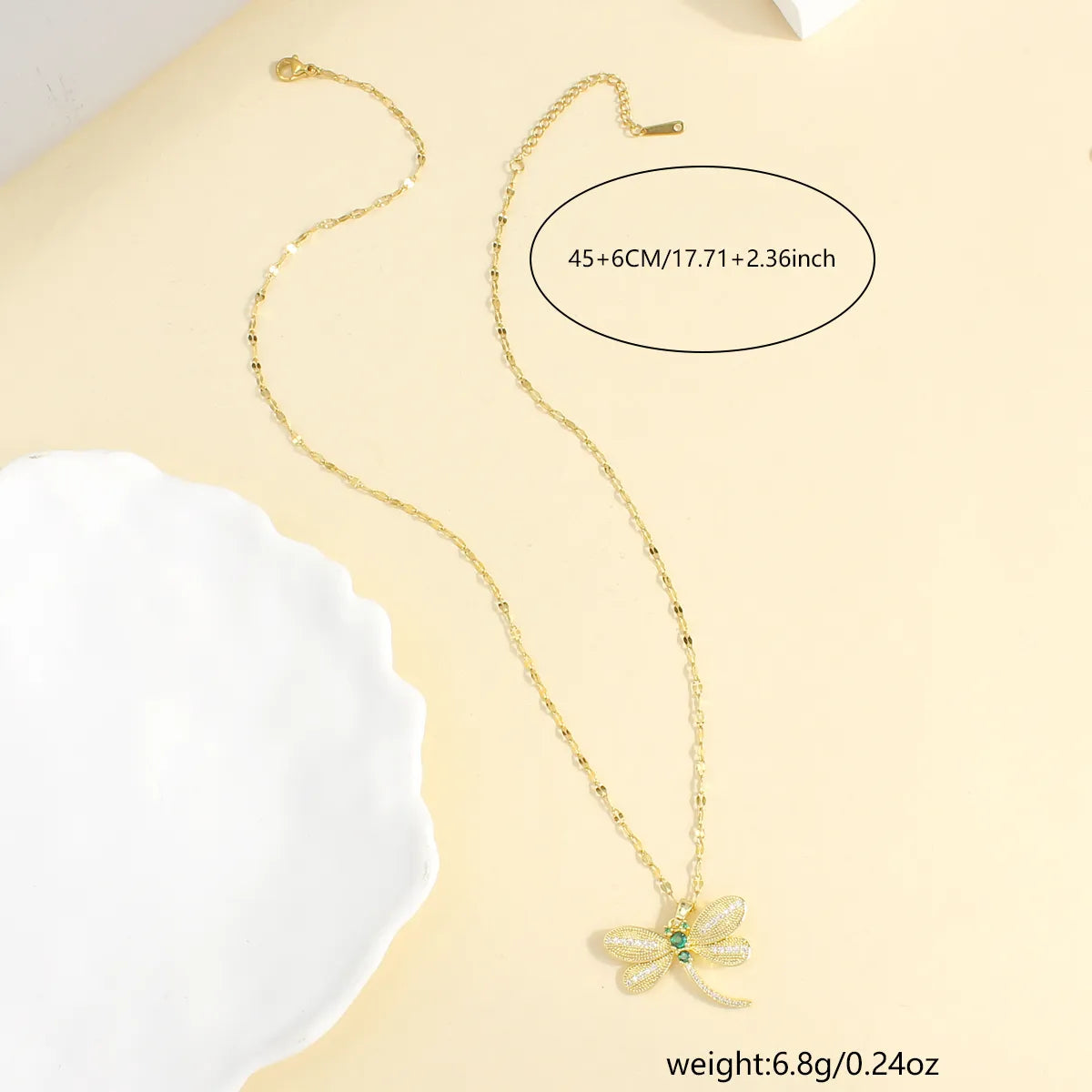 304 Stainless Steel 18K Gold Plated Basic Modern Style Classic Style Plating Inlay Dragonfly Zircon Pendant Necklace