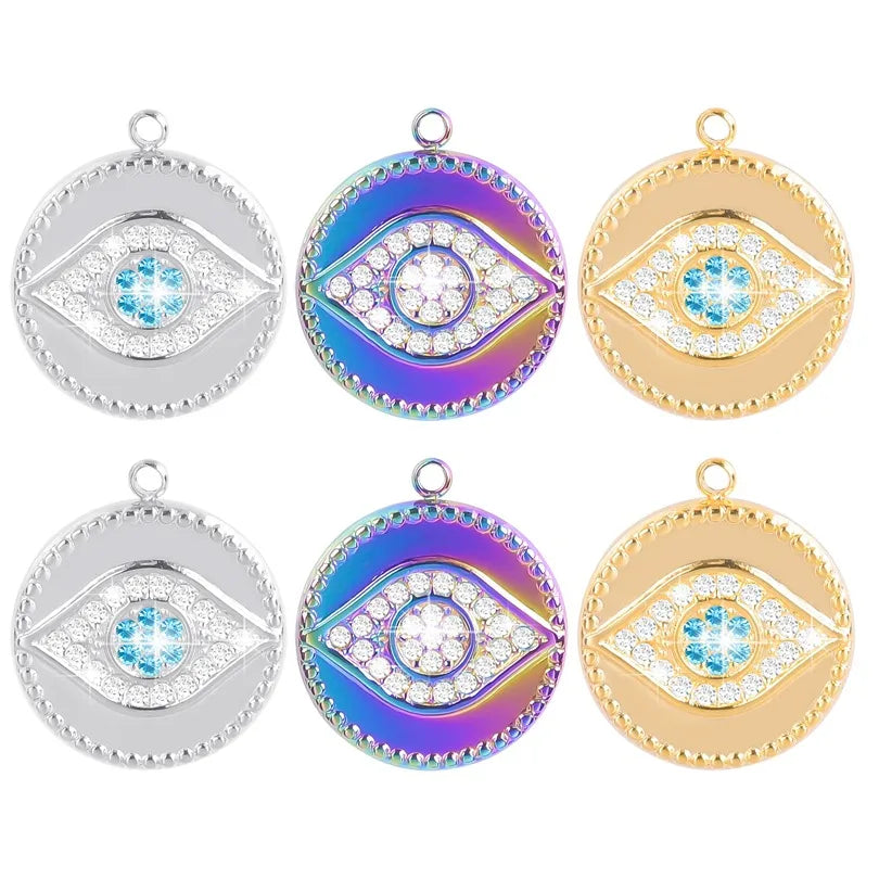 304 Stainless Steel 18K Gold Plated Basic Modern Style Classic Style Plating Inlay Geometric Devil'S Eye Rhinestones Pendant Necklace