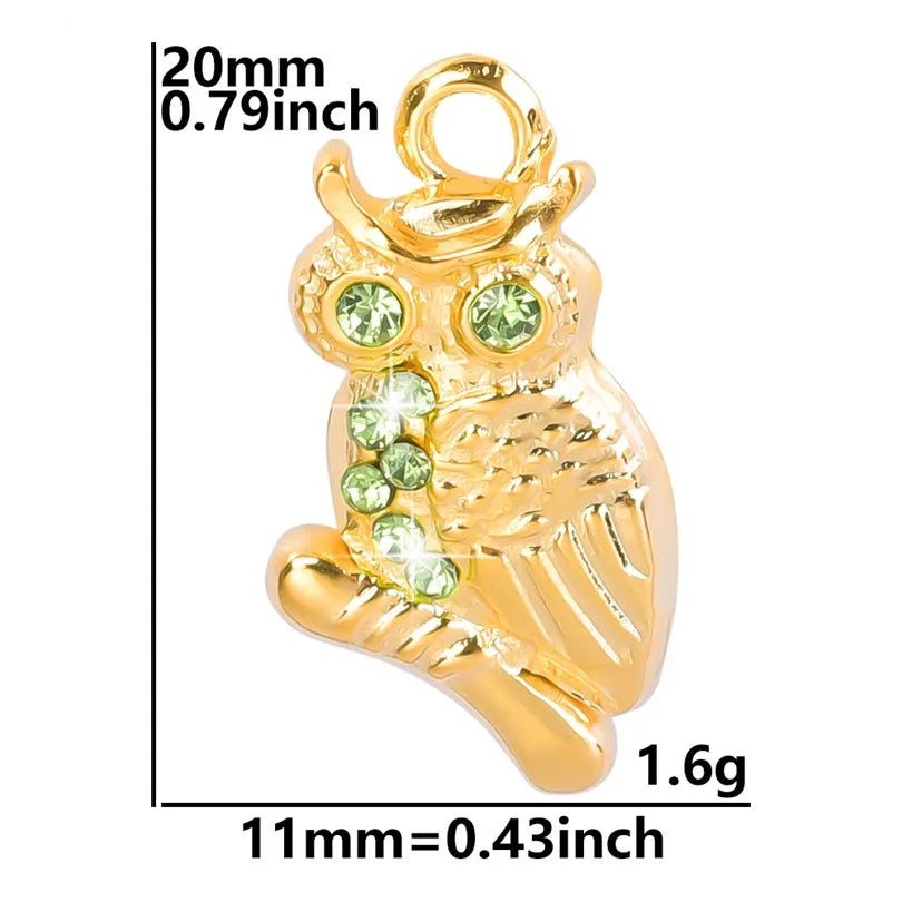 304 Stainless Steel 18K Gold Plated Basic Modern Style Classic Style Plating Inlay Geometric Owl Rhinestones Pendant Necklace