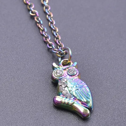 304 Stainless Steel 18K Gold Plated Basic Modern Style Classic Style Plating Inlay Geometric Owl Rhinestones Pendant Necklace