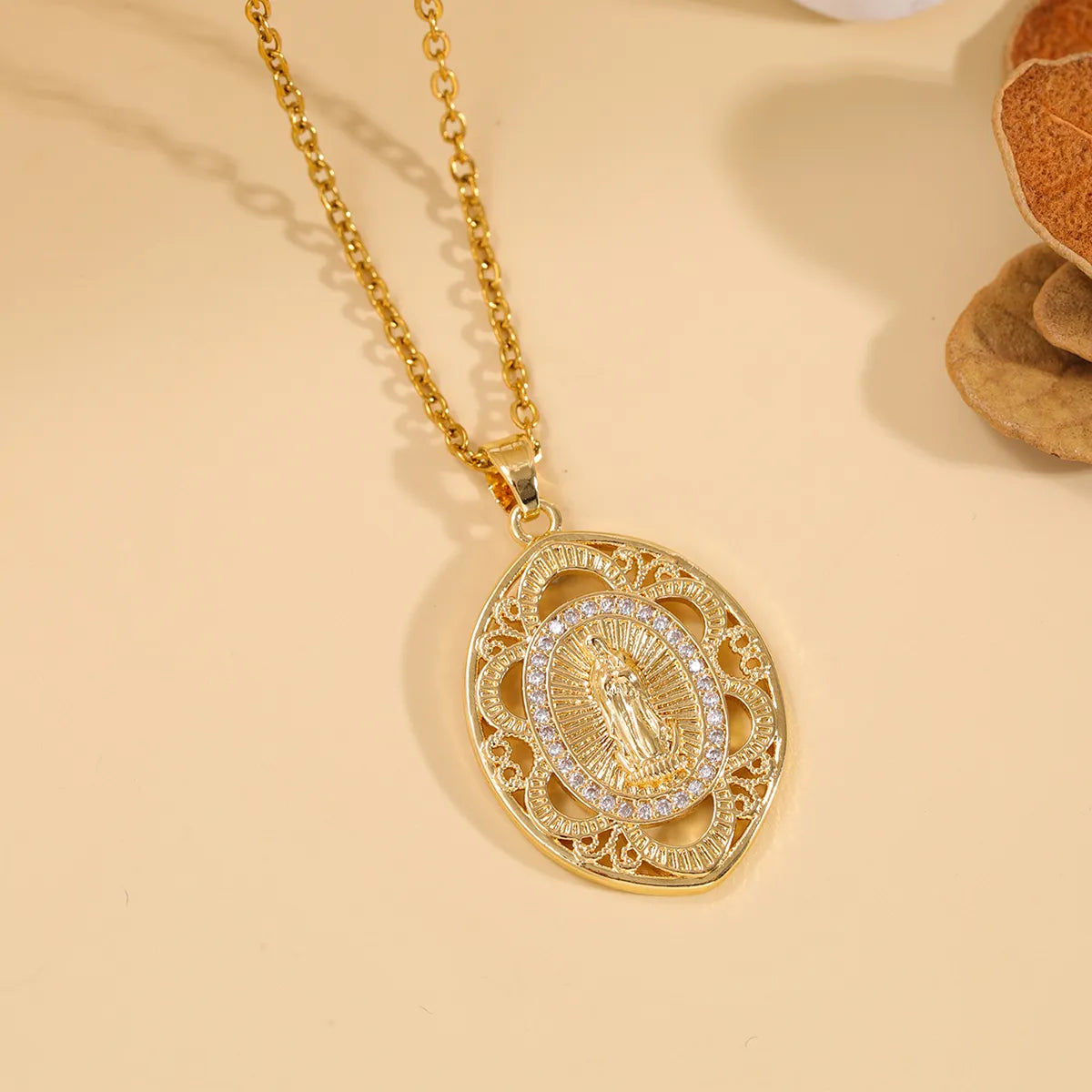 304 Stainless Steel 18K Gold Plated Basic Modern Style Classic Style Plating Inlay Human Zircon Pendant Necklace