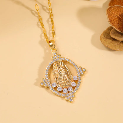 304 Stainless Steel 18K Gold Plated Basic Modern Style Classic Style Plating Inlay Human Zircon Pendant Necklace