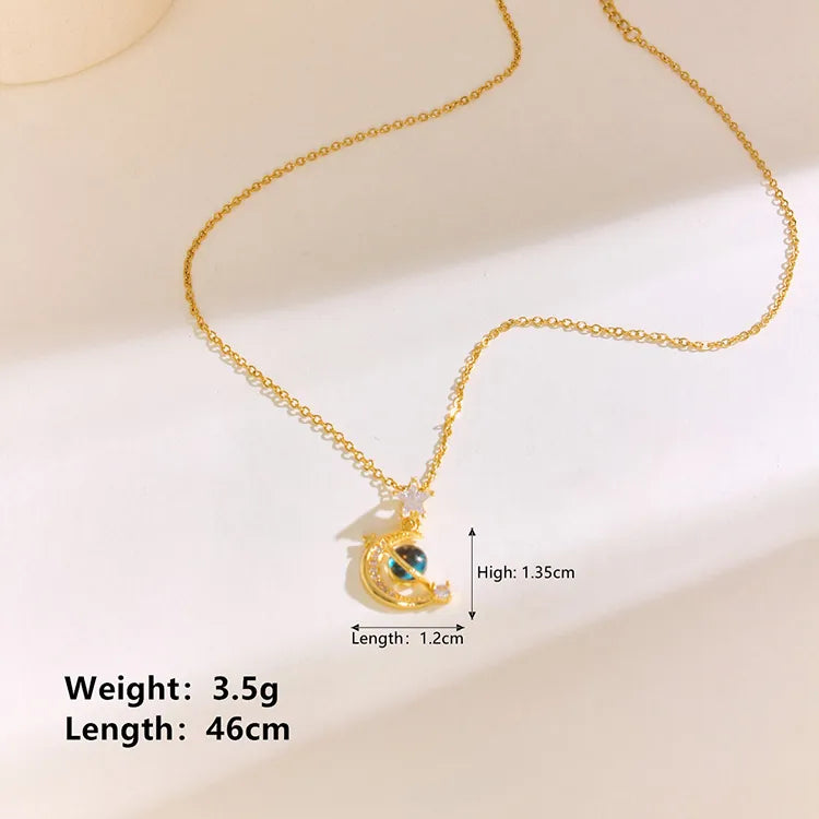 304 Stainless Steel 18K Gold Plated Basic Modern Style Classic Style Plating Inlay Universe Star Moon Rhinestones Pendant Necklace