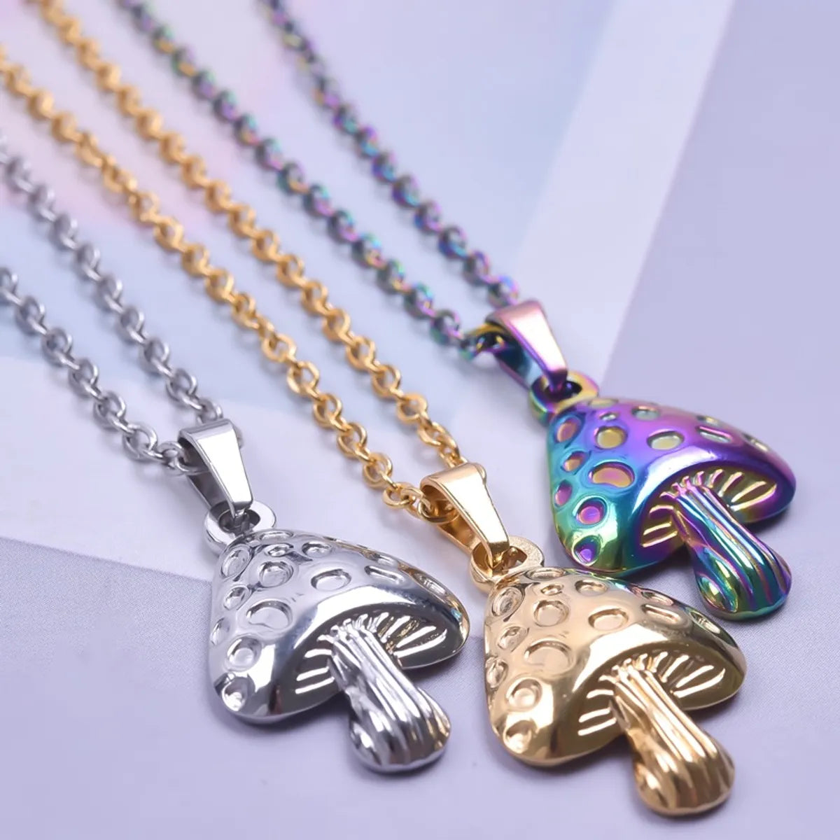 304 Stainless Steel 18K Gold Plated Basic Modern Style Classic Style Plating Mushroom Pendant Necklace