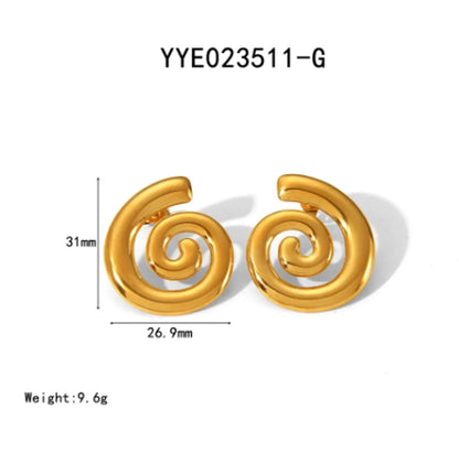 304 Stainless Steel 18K Gold Plated Basic Modern Style Classic Style Polishing Plating Asymmetrical Spiral Stripe Earrings Necklace