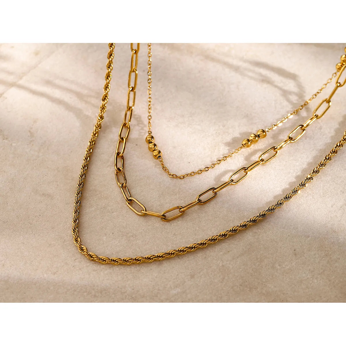 304 Stainless Steel 18K Gold Plated Basic Plating Chain Titanium Steel Three Layer Necklace