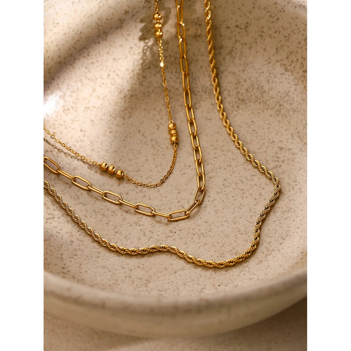 304 Stainless Steel 18K Gold Plated Basic Plating Chain Titanium Steel Three Layer Necklace