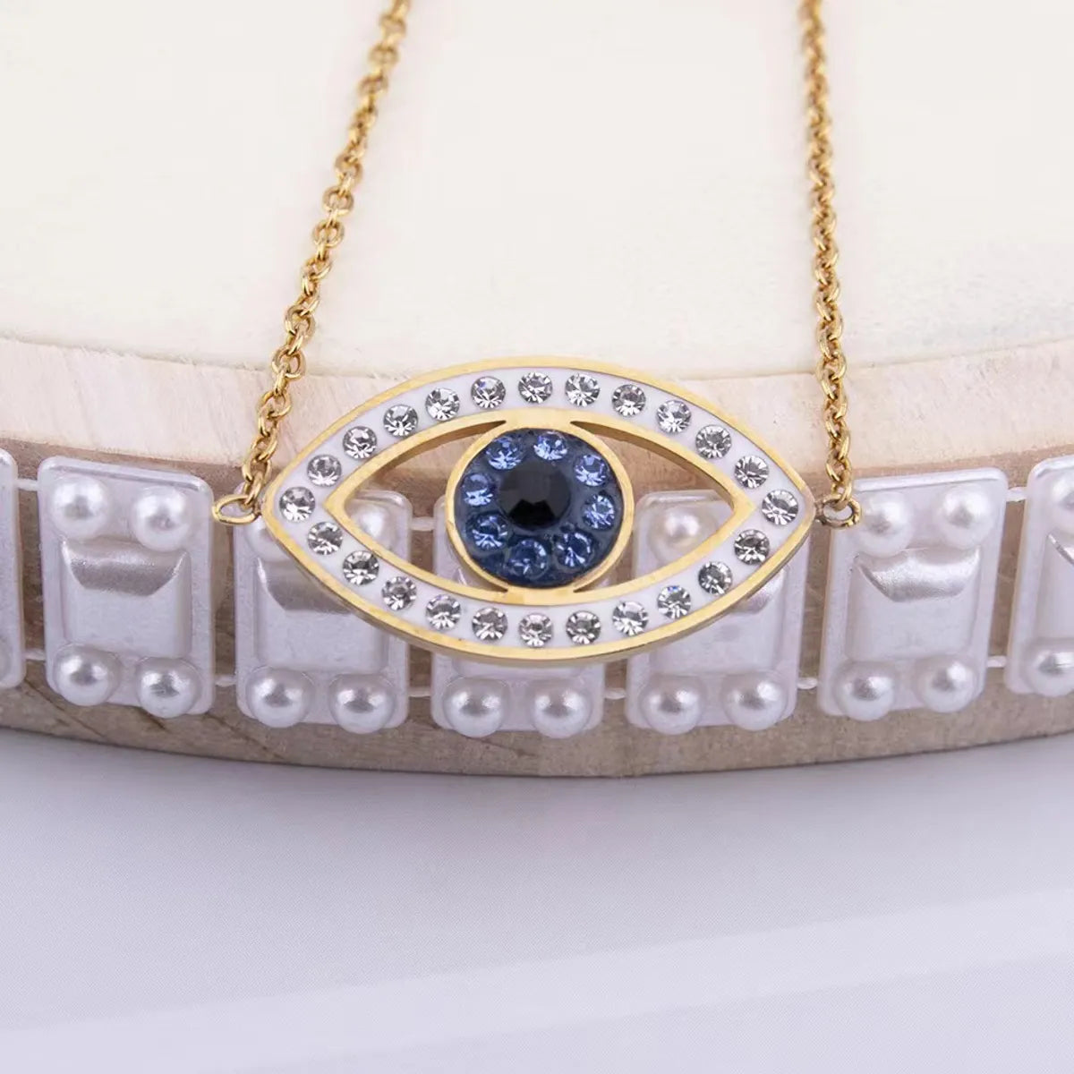 304 Stainless Steel 18K Gold Plated Basic Simple Style Classic Style Inlay Devil'S Eye Rhinestones Bracelets Necklace