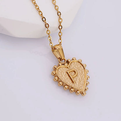 304 Stainless Steel 18K Gold Plated Basic Simple Style Classic Style Letter Heart Shape Pendant Necklace