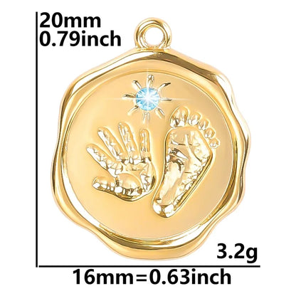 304 Stainless Steel 18K Gold Plated Basic Simple Style Classic Style Plating Inlay Geometric Hand Footprint Rhinestones Pendant Necklace