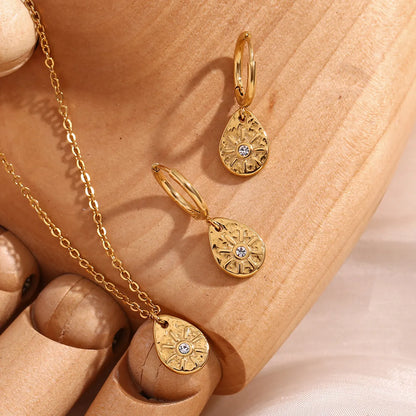 304 Stainless Steel 18K Gold Plated Basic Simple Style Classic Style Plating Inlay Sun Rhinestones Earrings Necklace