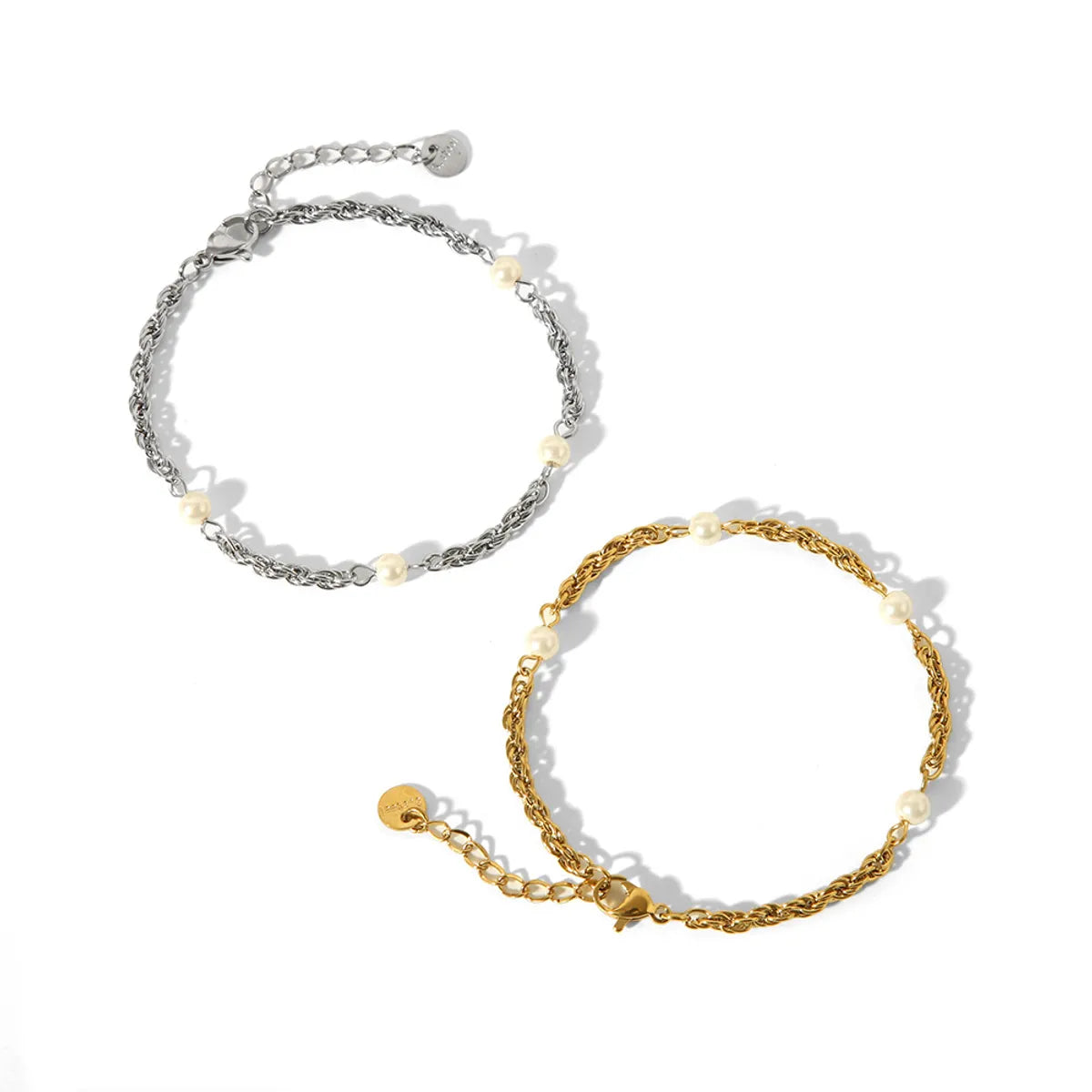 304 Stainless Steel 18K Gold Plated Basic Simple Style Commute Plating Inlay Geometric Artificial Pearls Bracelets