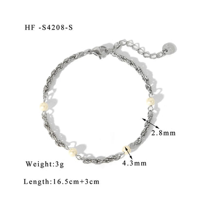 304 Stainless Steel 18K Gold Plated Basic Simple Style Commute Plating Inlay Geometric Artificial Pearls Bracelets