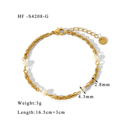 304 Stainless Steel 18K Gold Plated Basic Simple Style Commute Plating Inlay Geometric Artificial Pearls Bracelets