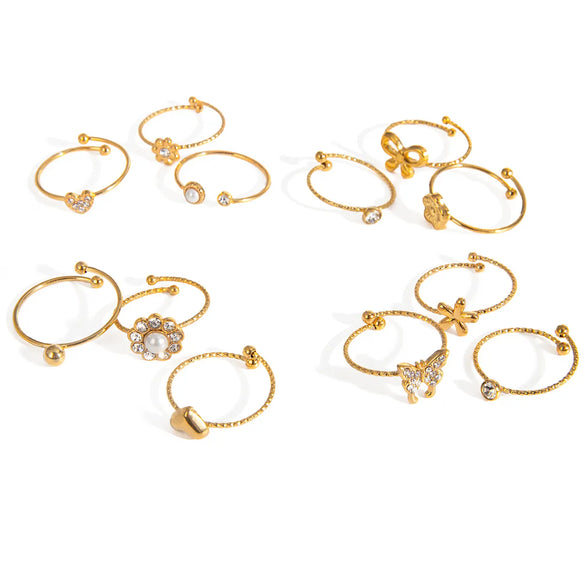 304 Stainless Steel 18K Gold Plated Basic Sweet Geometric Flower Bow Knot Open Rings