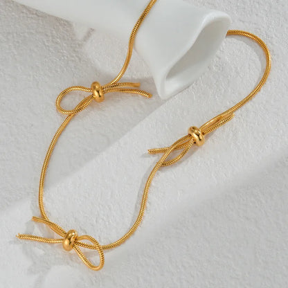 304 Stainless Steel 18K Gold Plated Bow Knot Necklace