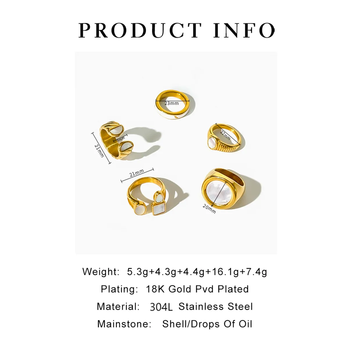 Wholesale Jewelry Casual Basic Classic Style Round 304 Stainless Steel Shell 18K Gold Plated Enamel Inlay Open Rings Rings