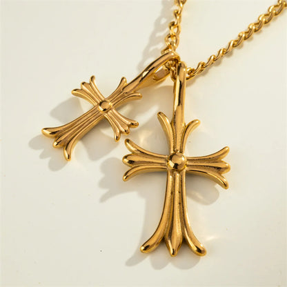 304 Stainless Steel 18K Gold Plated Casual Commute Plating Inlay Cross Rhinestones Pendant Necklace