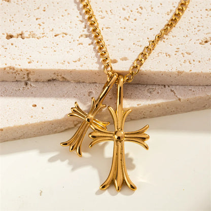 304 Stainless Steel 18K Gold Plated Casual Commute Plating Inlay Cross Rhinestones Pendant Necklace