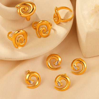 304 Stainless Steel 18K Gold Plated Casual Elegant Simple Style Plating Inlay Spiral Rhinestones Rings Earrings