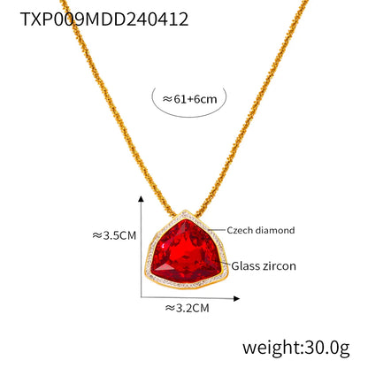 304 Stainless Steel 18K Gold Plated Casual Elegant Simple Style Plating Inlay Triangle Rhinestones Glass Zircon Bracelets Necklace