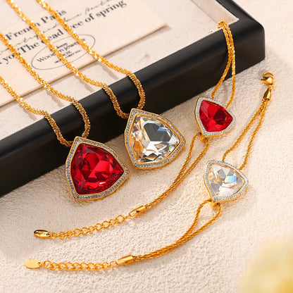 304 Stainless Steel 18K Gold Plated Casual Elegant Simple Style Plating Inlay Triangle Rhinestones Glass Zircon Bracelets Necklace